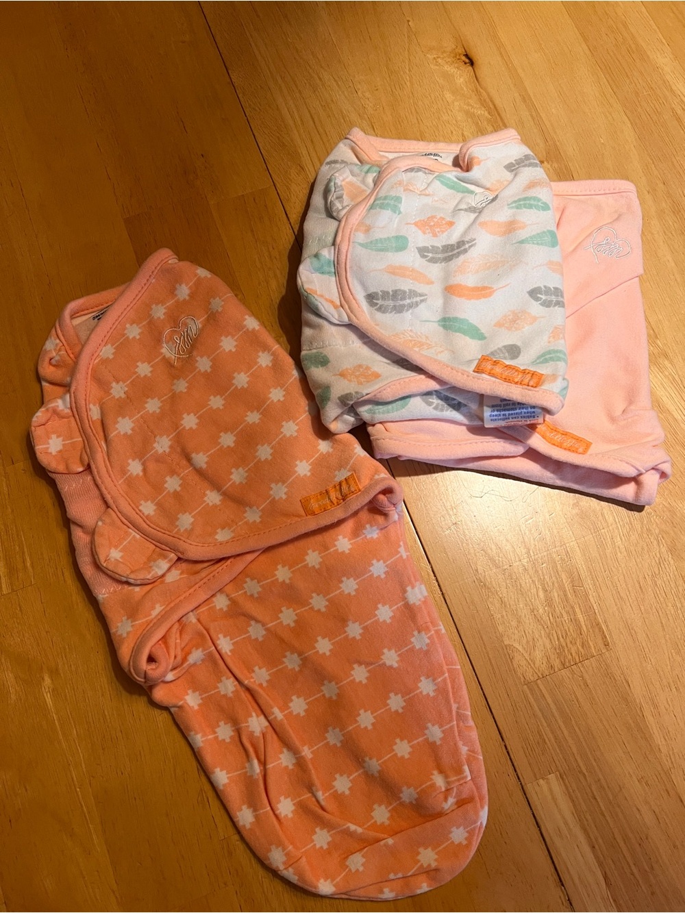SwaddleMe Baby Sleep Sacks in Peach, Pink and Mint Feather Print